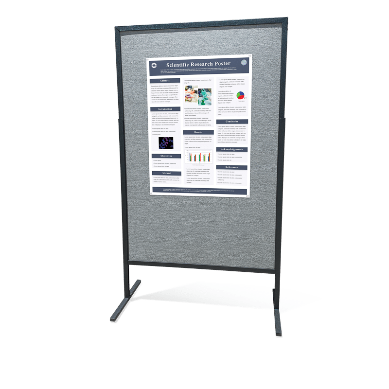30 by 40-inch portrait aligned research poster on a 4 by 6-foot vertical self-standing poster board