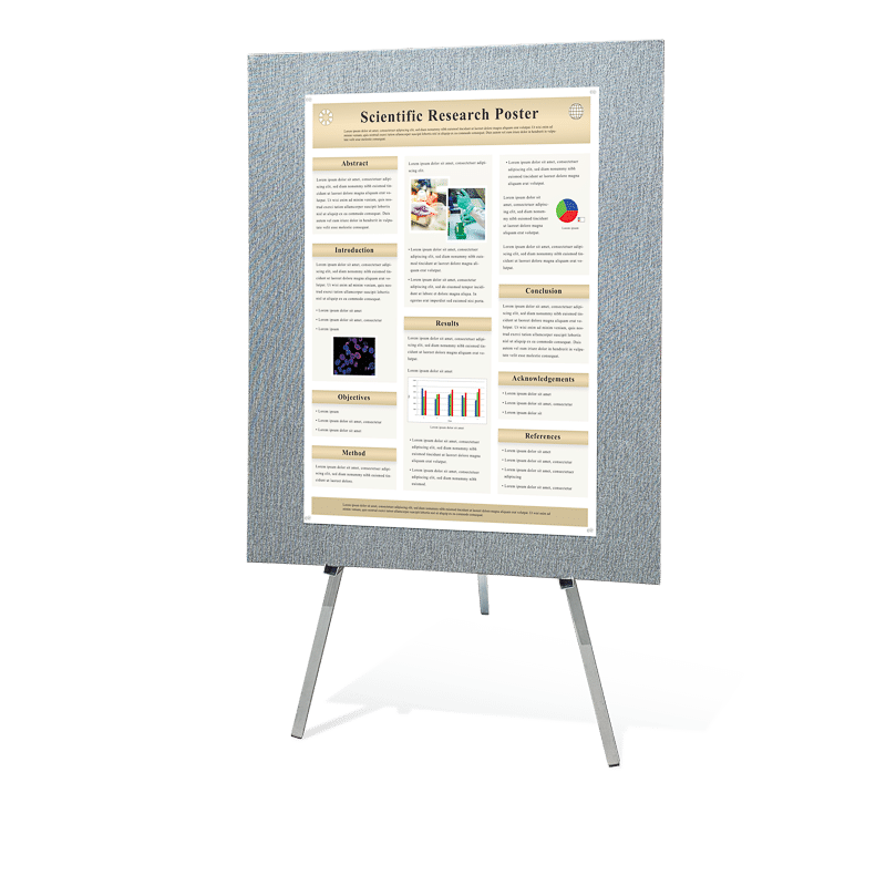 30 by 40-inch portrait aligned research poster pinned to a 38 by 48-inch vertical easel poster board