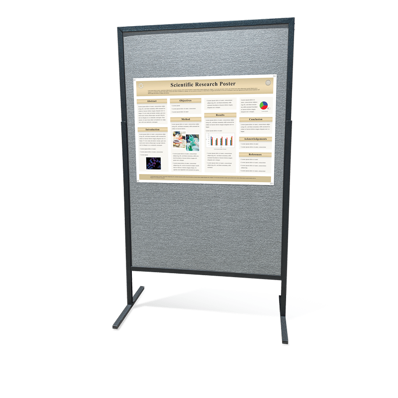 30 by 40-inch landscape aligned research poster on a 4 by 6-foot vertical self-standing poster board