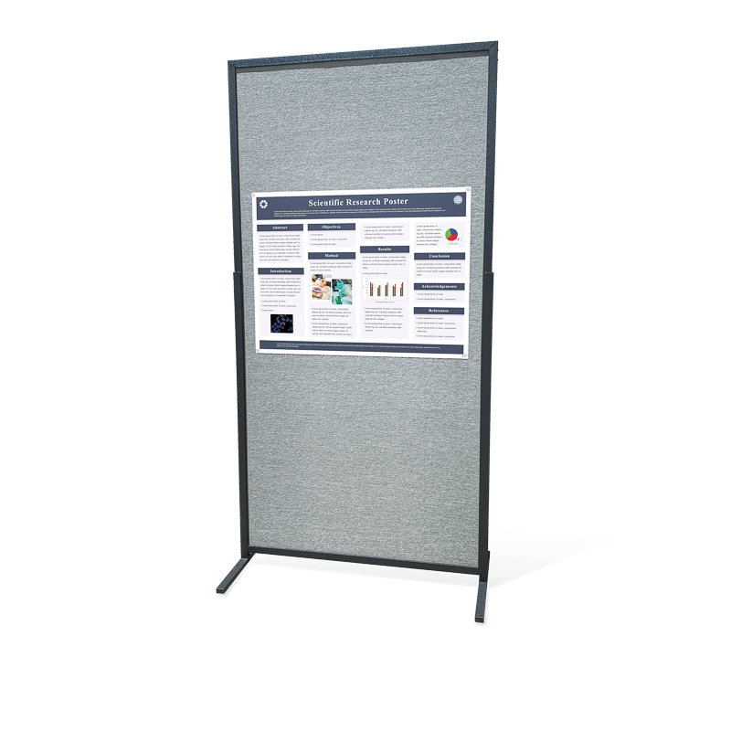 30 by 40 inch landscape aligned research poster on a 4 by 8-foot vertical self-standing poster board