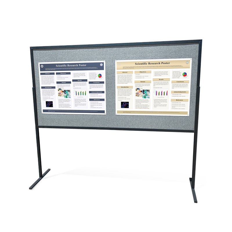 Two 30 by 40-inch landscape aligned research posters on a 4 by 8-foot self-standing poster board