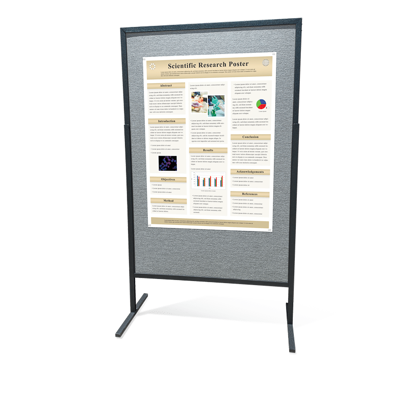 36 by 48-inch portrait aligned research poster on a 4 by 6-foot vertical self-standing poster board