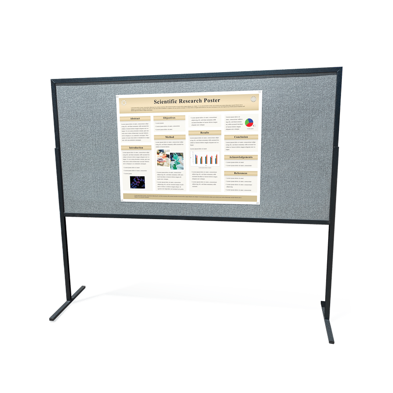 36 by 48-inch landscape aligned research poster on a 4 by 8-foot self-standing poster board