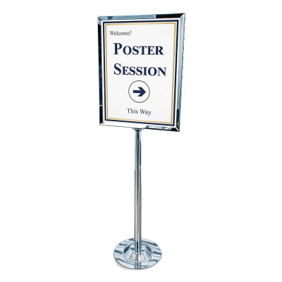 22 by 28-inch two-sided chrome floor stand Poster Session This Way sign