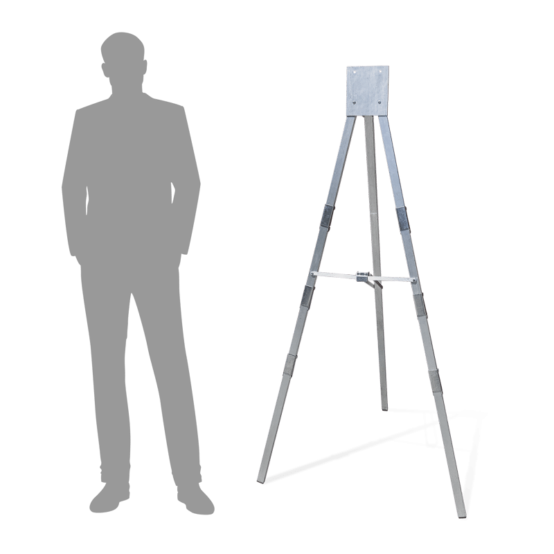 Foldable easel stand with 3 levels with person silhouette for scale