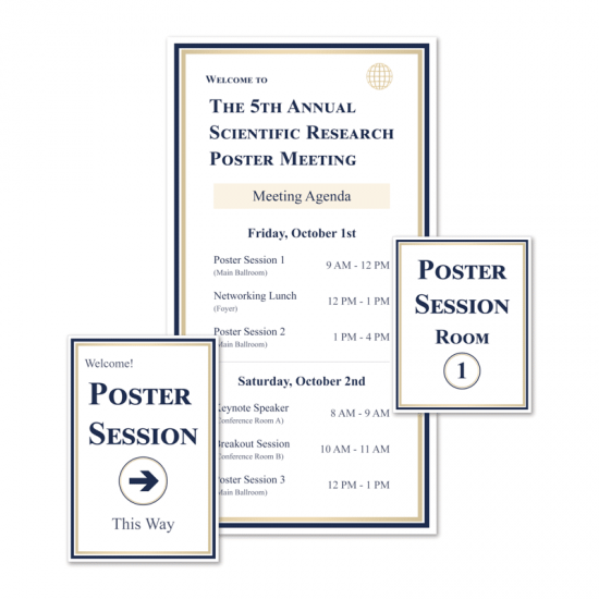 Collection of different size event signs to display an example of our print design services